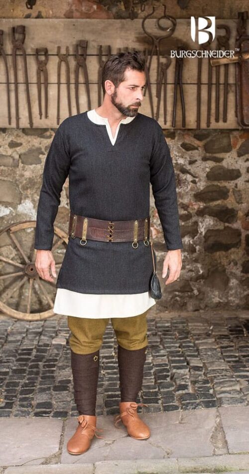 Tyr - Herringbone Woven Cloth Viking Tunic - Black and Gray