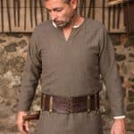 Tyr - Herringbone Woven Cloth Viking Tunic - Olive and Gray