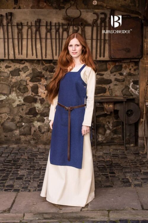 Gyda - Cotton Viking Apron Dress - Blue