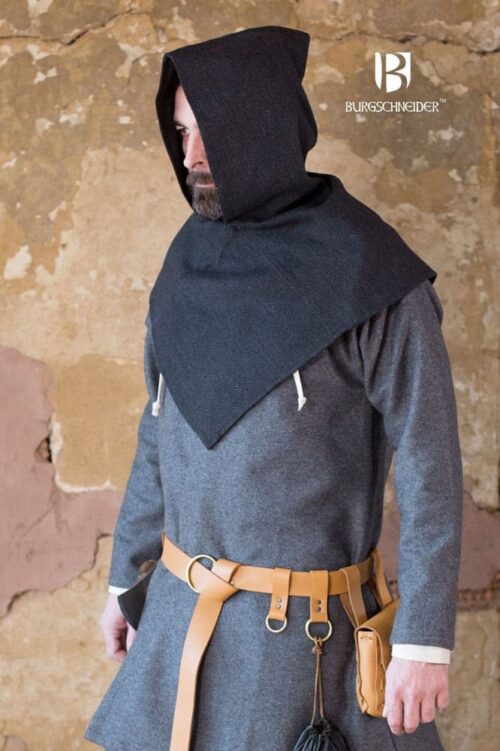 Knud - Viking Herringbone Woven Cloth Cowl - Black and Gray