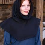 Medieval Hooded Cowl with Standing Collar - Black