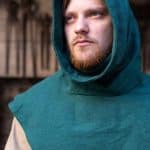 Medieval Hooded Cowl with Standing Collar - Green