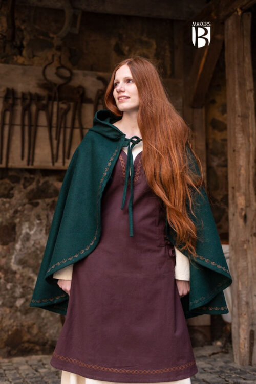Affra - Hooded Wool Cape - Green