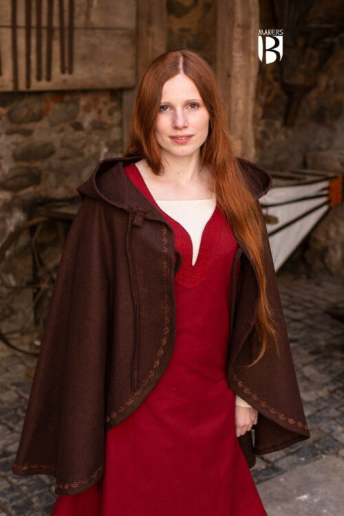 Affra - Hooded Wool Cape - Brown