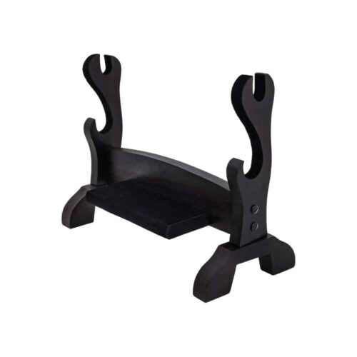 Two Tier Sword Display Stand with Accessory Shelf  - Black - Lord of Battles