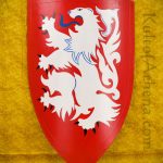 Medieval Heater Shield - White Lion on Red Field