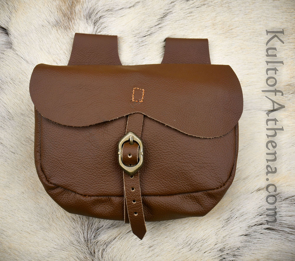 Buckle Pouchette Bag in Brown Leather