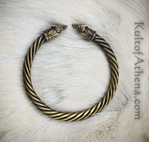 Brass Viking Wolf Head Bracelet