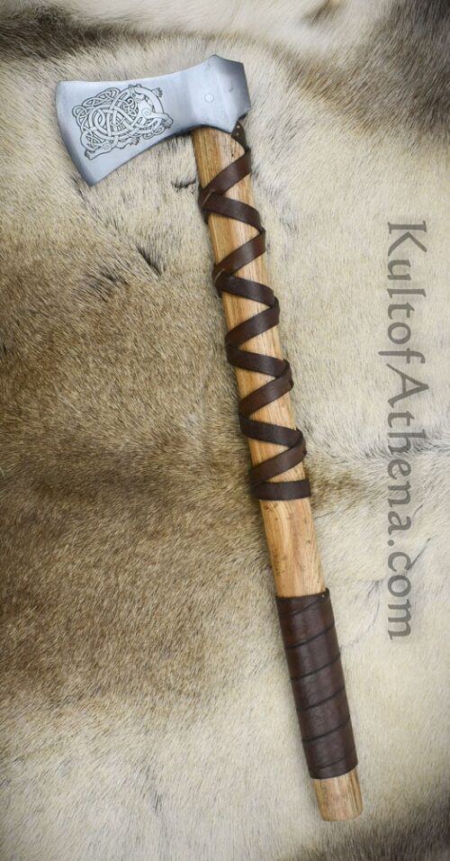 Viking Type K Axe with Etched Norse Wolf Design