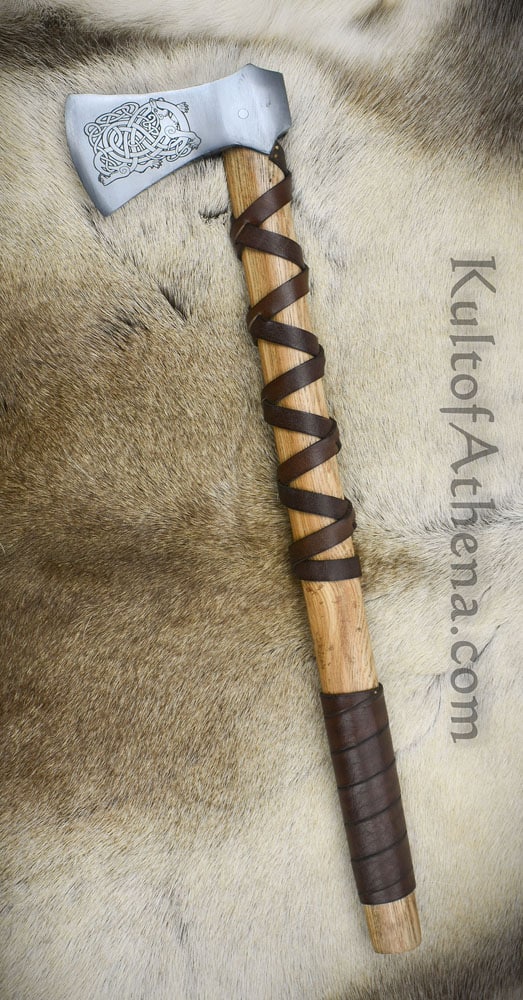 Viking Type K Axe with Norse Wolf Design