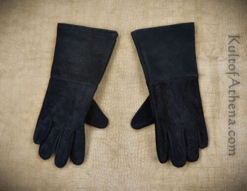 Black Suede Leather Gauntlets - Longer Cuff