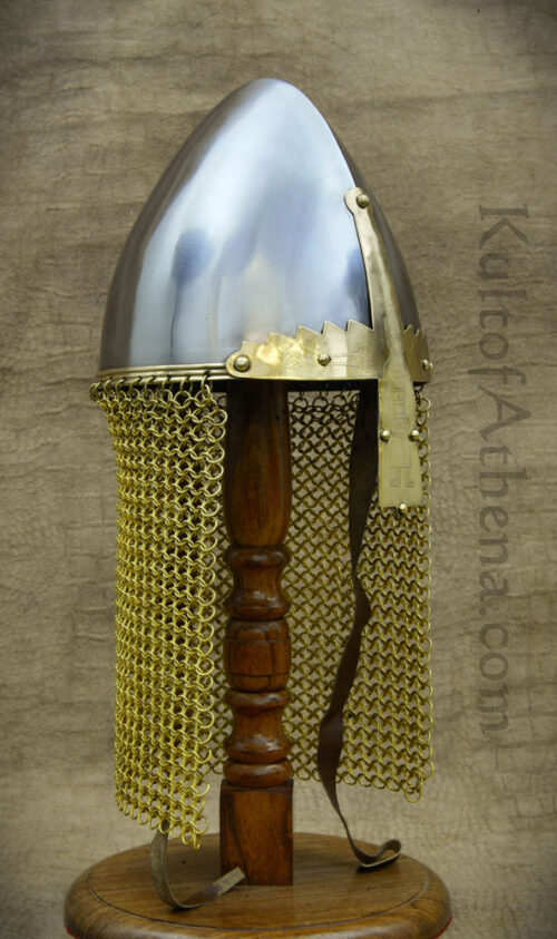 Wenceslaus Helm with Brass Detail and Aventail - 18 Gauge