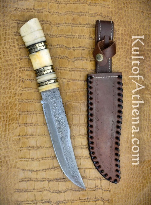 Borderlander's Bone Grip Bowie with Damascus Blade