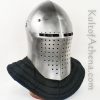 Age of Craft - Spoleto Bascinet with Padded Pelerine - 14 Gauge Steel Sport Combat Helmet