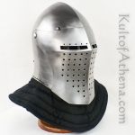 Age of Craft - Spoleto Bascinet with Padded Pelerine - 14 Gauge Steel Sport Combat Helmet