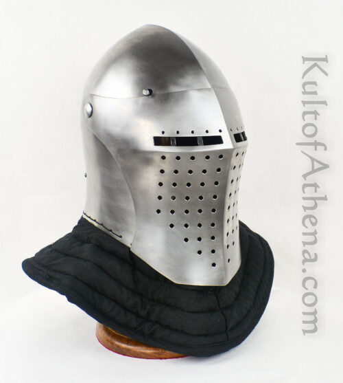 Age of Craft - Spoleto Bascinet with Padded Pelerine - 14 Gauge Steel Sport Combat Helmet