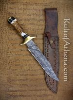 Huntsman's Bowie - Damascus Blade with Stag Horn Grip