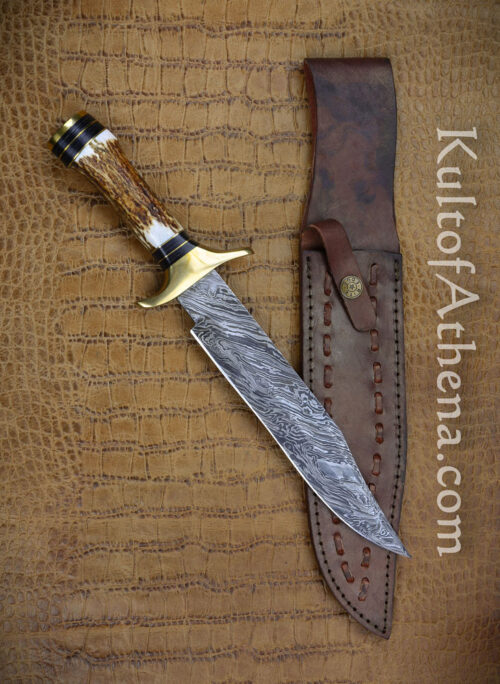 Huntsman's Bowie - Damascus Blade with Stag Horn Grip