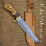 The Game Warden - Damascus Blade Bowie with Olive Wood Grip