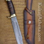 Appalacian Bowie - Damascus Blade with Stacked Leather Grip