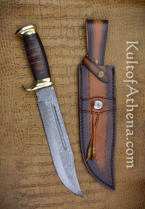 Appalacian Bowie - Damascus Blade with Stacked Leather Grip