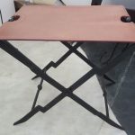 Iron Folding Stool with Leather Seat