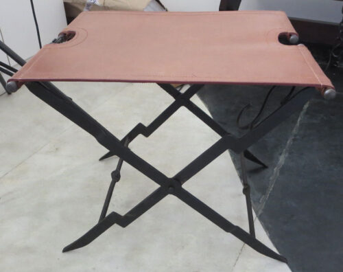 Iron Folding Stool with Leather Seat