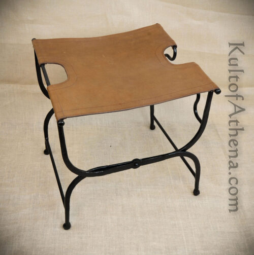Iron Folding Stool with Leather Seat