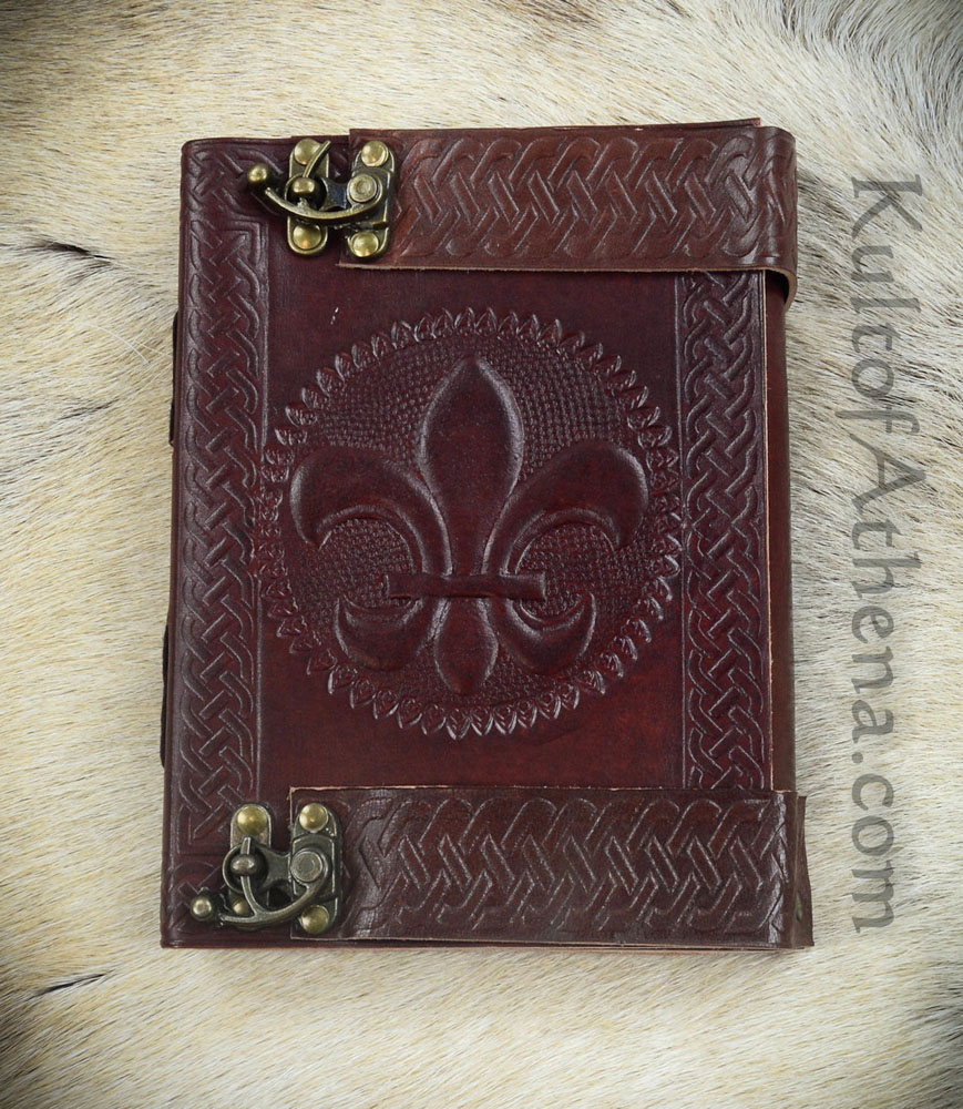 Leather-Bound Fleur-de-Lis Journal with Brass Locks