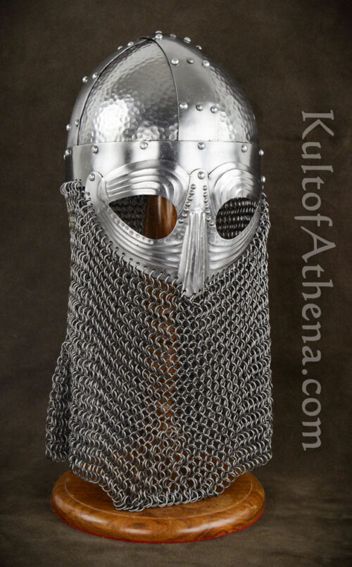 Viking Vendel Helm with Hammered Detail and Camail - 18 Gauge