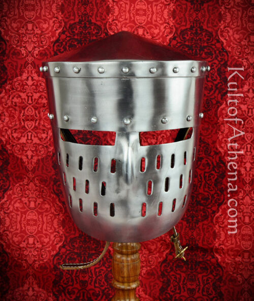 Crusader Peaked Pot Helm with Faceplate - 18 Gauge