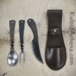 Hand Forged Stainless Steel Feasting Cutlery Set with Leather Belt Pouch