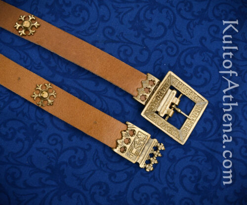 Knightly Medieval Belt with Brass Rosettes - Tan / Natural