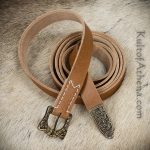 Natural Leather Viking Belt with Knotwork Buckle and Chape