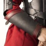 Warriors Leather Arm Bracers - Black with Red