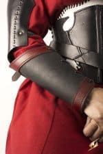 Warriors Leather Arm Bracers - Black with Red