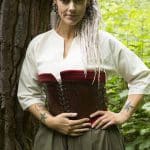 Margot Corset - Brown Leather and Dark Red Edging Fabric