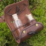 Leather Potion Belt Pouch with Two Potion Bottles - Brown