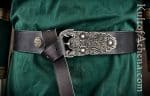 Anglo-Saxon Sutton Hoo Leather Belt - Black with Antiqued Silver Finished Fittings