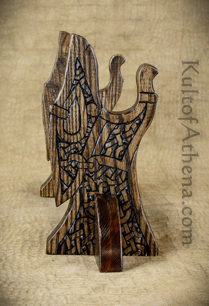 Hand-Carved Deluxe Norse Wolves Weapon Stand