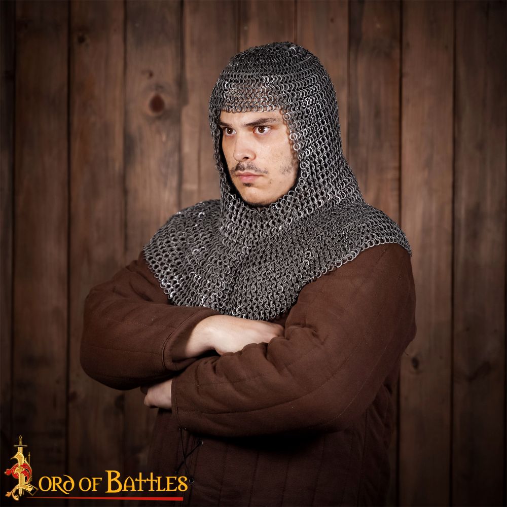 Medieval Knight Flat Ring Rivet Chain Mail Coif