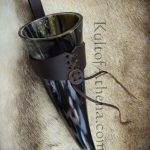 Medium Drinking Horn with Dark Brown Leather Belt Frog