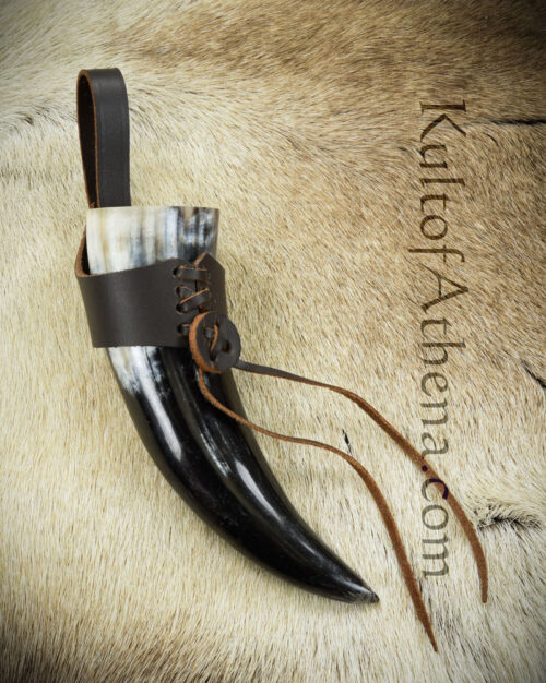 Small Drinking Horn with Leather Belt Frog