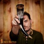 Drinking Horn with Knotwork brass collar and terminal