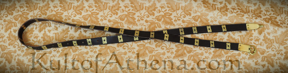 Leather Medieval Belt with Quatrefoil Brass Studs