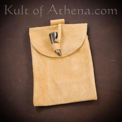 Natural Suede Leather Belt Pouch with Horn Toggle