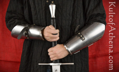 Steel Hinged Bracers with Leather Lining - 16 Gauge Steel