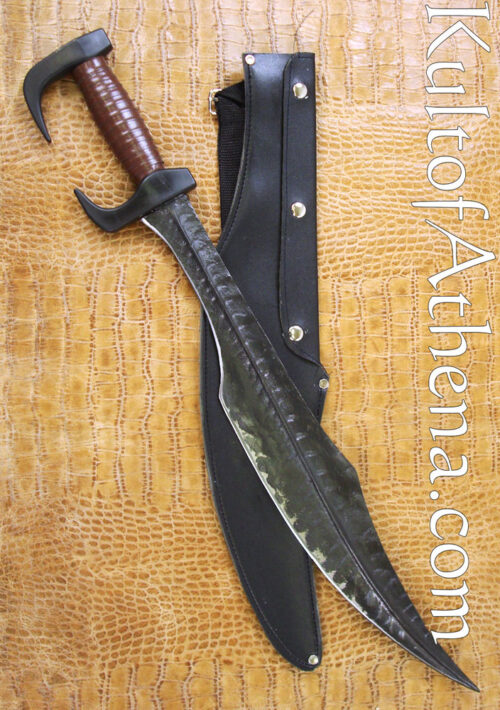 Battle Worn Fantasy Spartan Sword with Black Leather Scabbard - 18 1/2'' Blade