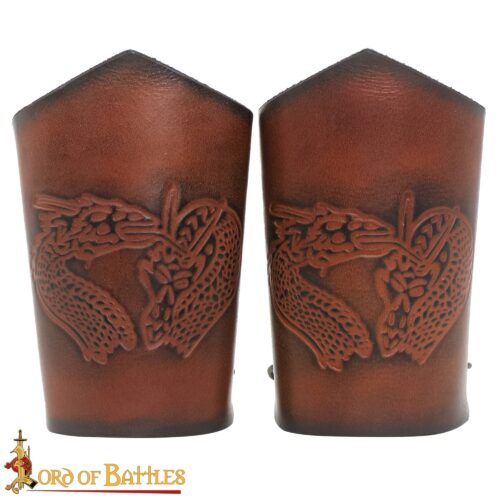 Leather Bracers - Genuine Leather with Embossed Double Dragon Design