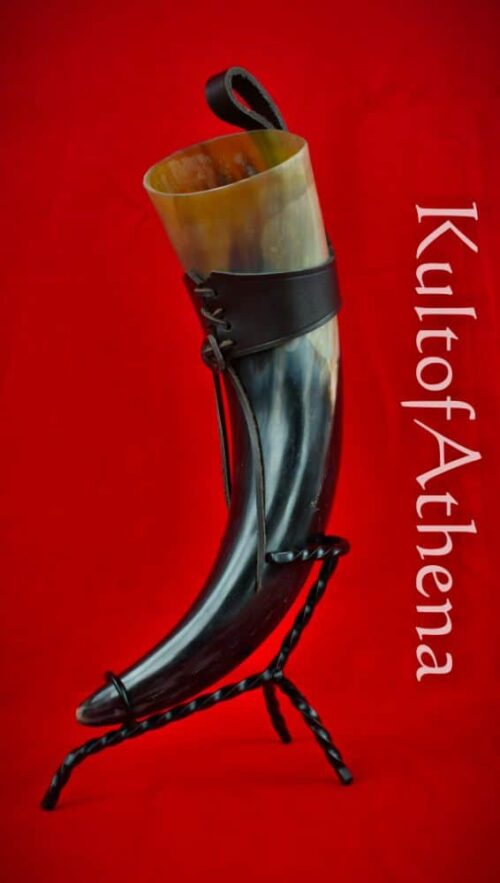 Lord of Battles - Large Viking Drinking Horn with Brown Leather Belt Holder